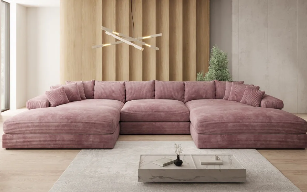 Designer Sofa Bernardo U mit breiter Ottomane in Cord