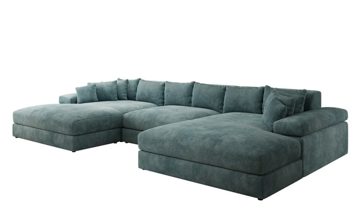 Designer Sofa Bernardo U mit breiter Ottomane in Cord