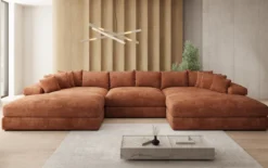 Designer Sofa Bernardo U mit breiter Ottomane in Cord
