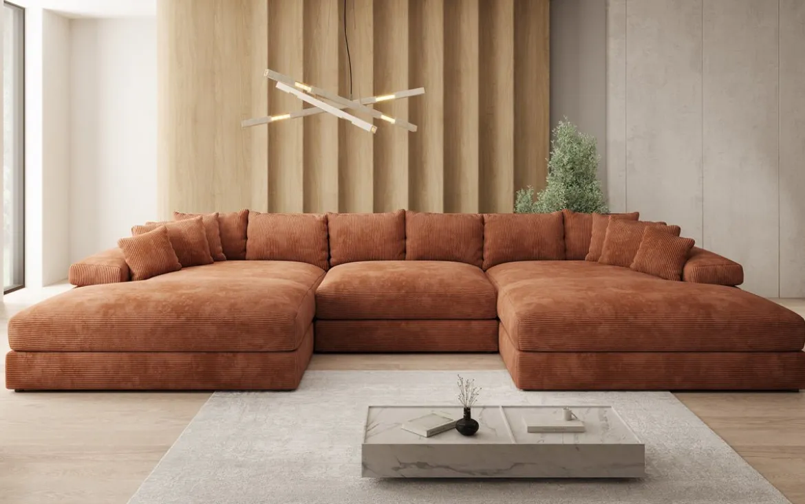 Designer Sofa Bernardo U mit breiter Ottomane in Cord