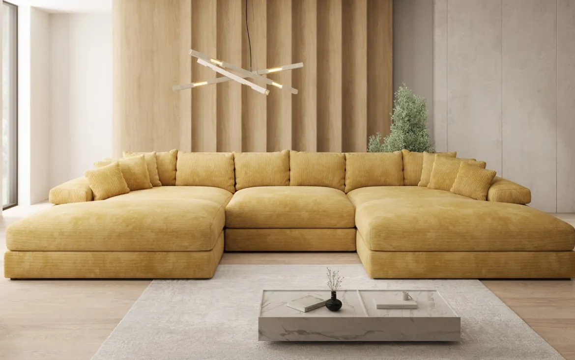 Designer Sofa Bernardo U mit breiter Ottomane in Cord
