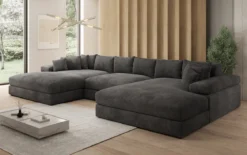 Designer Sofa Bernardo U mit breiter Ottomane in Cord