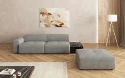 Designer Sofa Calm 3 Sitzer mit Beistellhocker und Beistelltisch in Bouclé