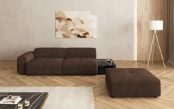 Designer Sofa Calm 3 Sitzer mit Beistellhocker und Beistelltisch in Bouclé