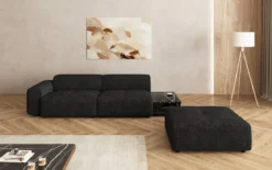 Designer Sofa Calm 3 Sitzer mit Beistellhocker und Beistelltisch in Bouclé
