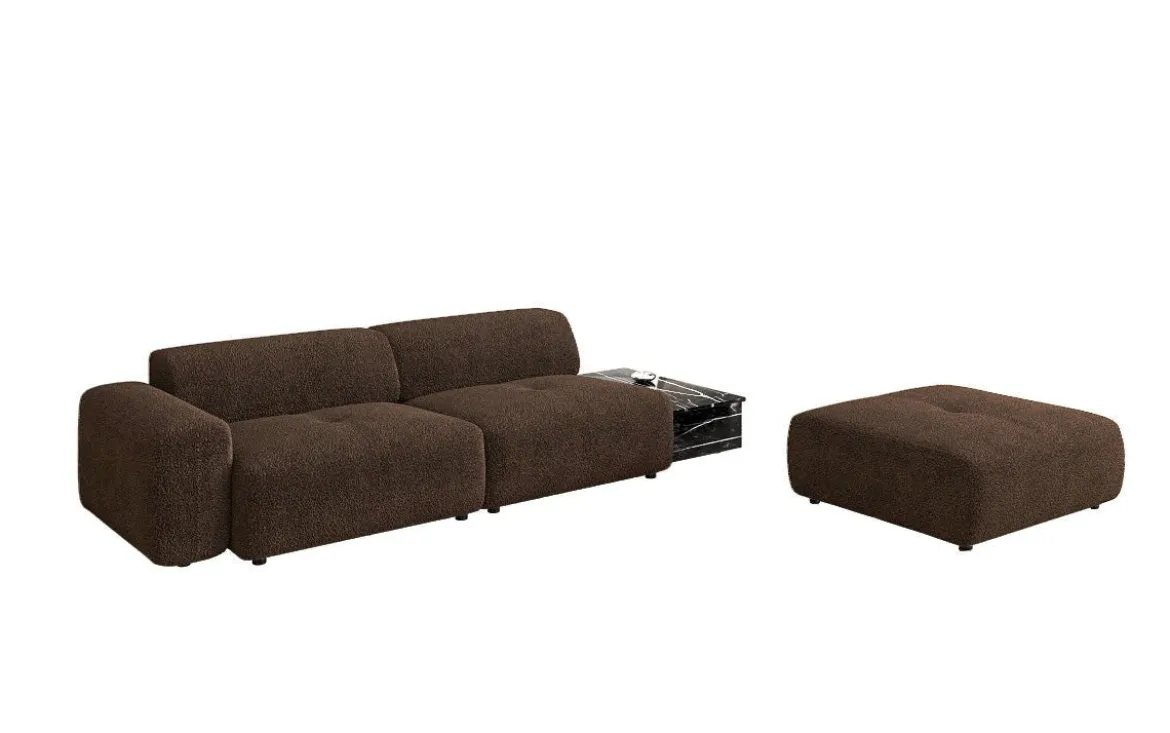 Designer Sofa Calm 3 Sitzer mit Beistellhocker und Beistelltisch in Bouclé