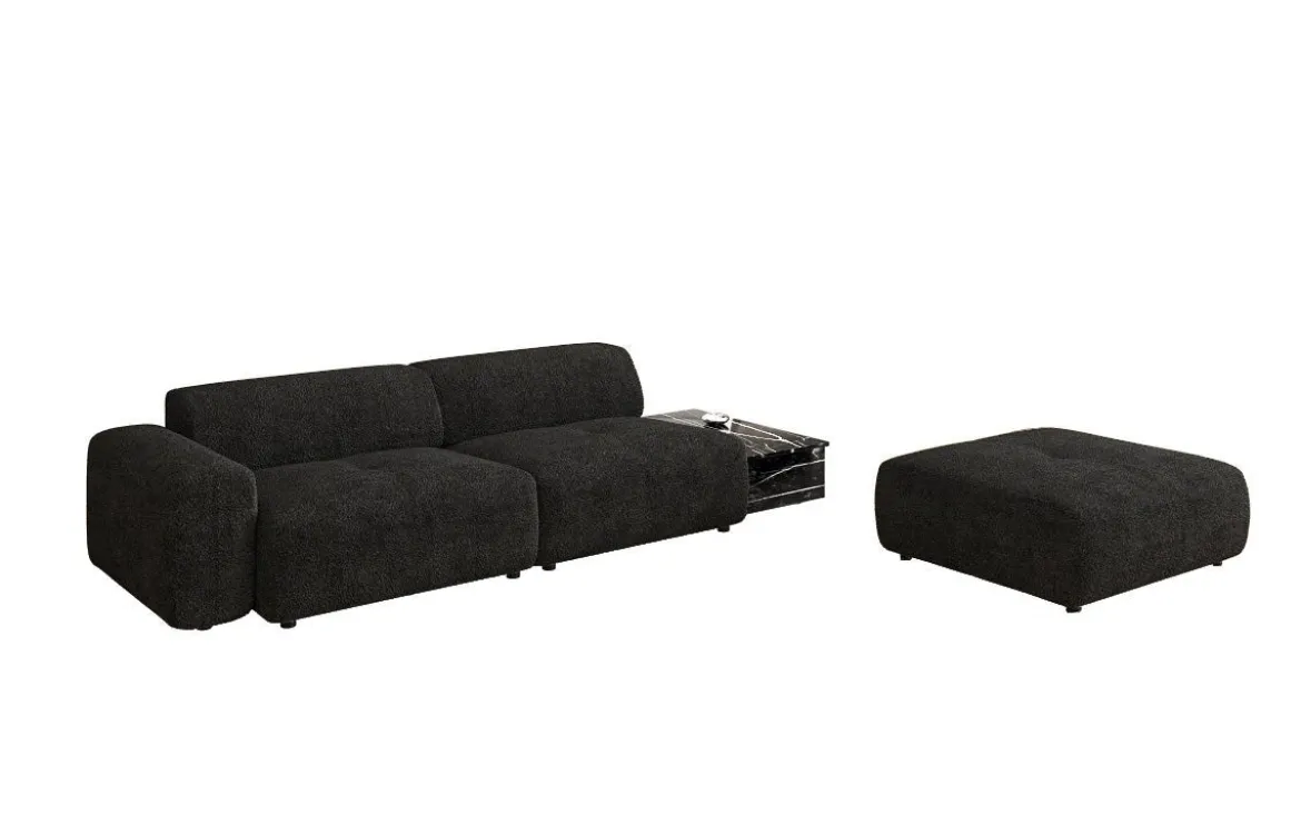 Designer Sofa Calm 3 Sitzer mit Beistellhocker und Beistelltisch in Bouclé