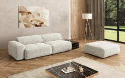 Designer Sofa Calm 3 Sitzer mit Beistellhocker und Beistelltisch in Bouclé