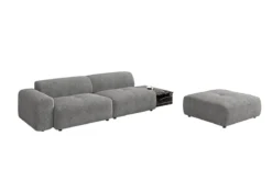 Designer Sofa Calm 3 Sitzer mit Beistellhocker und Beistelltisch in Bouclé