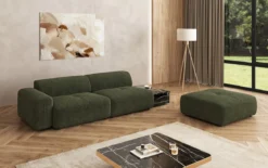 Designer Sofa Calm 3 Sitzer mit Beistellhocker und Beistelltisch in Bouclé