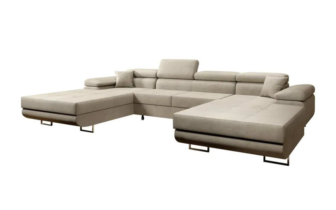 Designer Sofa Calvera U mit Schlaf- und Klappfunktion in Samt