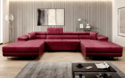 Designer Sofa Calvera U mit Schlaf- und Klappfunktion in Samt