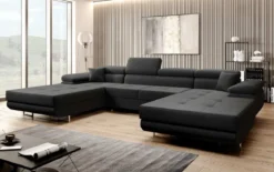 Designer Sofa Calvera U mit Schlaf- und Klappfunktion in Samt