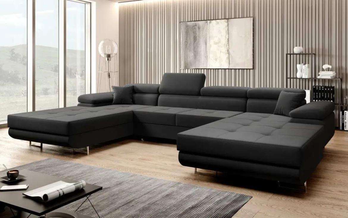 Designer Sofa Calvera U mit Schlaf- und Klappfunktion in Samt