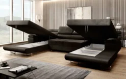 Designer Sofa Calvera U mit Schlaf- und Klappfunktion in Samt