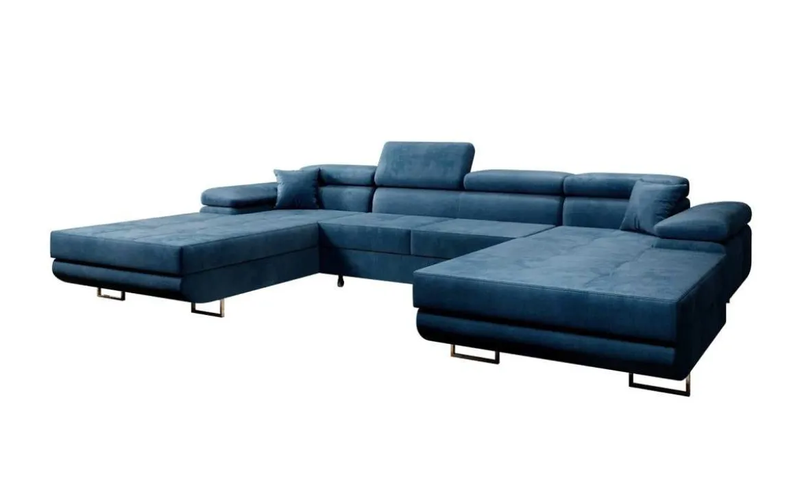 Designer Sofa Calvera U mit Schlaf- und Klappfunktion in Samt