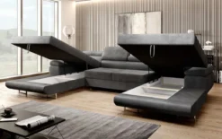 Designer Sofa Calvera U mit Schlaf- und Klappfunktion in Samt