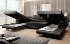 Designer Sofa Calvera U mit Schlaf- und Klappfunktion in Samt