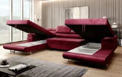 Designer Sofa Calvera U mit Schlaf- und Klappfunktion in Samt