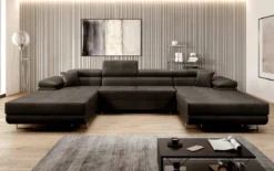 Designer Sofa Calvera U mit Schlaf- und Klappfunktion in Samt