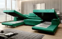 Designer Sofa Calvera U mit Schlaf- und Klappfunktion in Samt