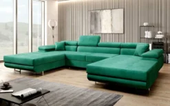 Designer Sofa Calvera U mit Schlaf- und Klappfunktion in Samt