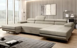 Designer Sofa Calvera U mit Schlaf- und Klappfunktion in Samt