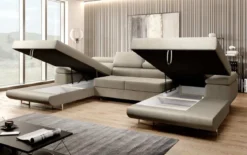 Designer Sofa Calvera U mit Schlaf- und Klappfunktion in Samt