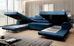 Designer Sofa Calvera U mit Schlaf- und Klappfunktion in Samt