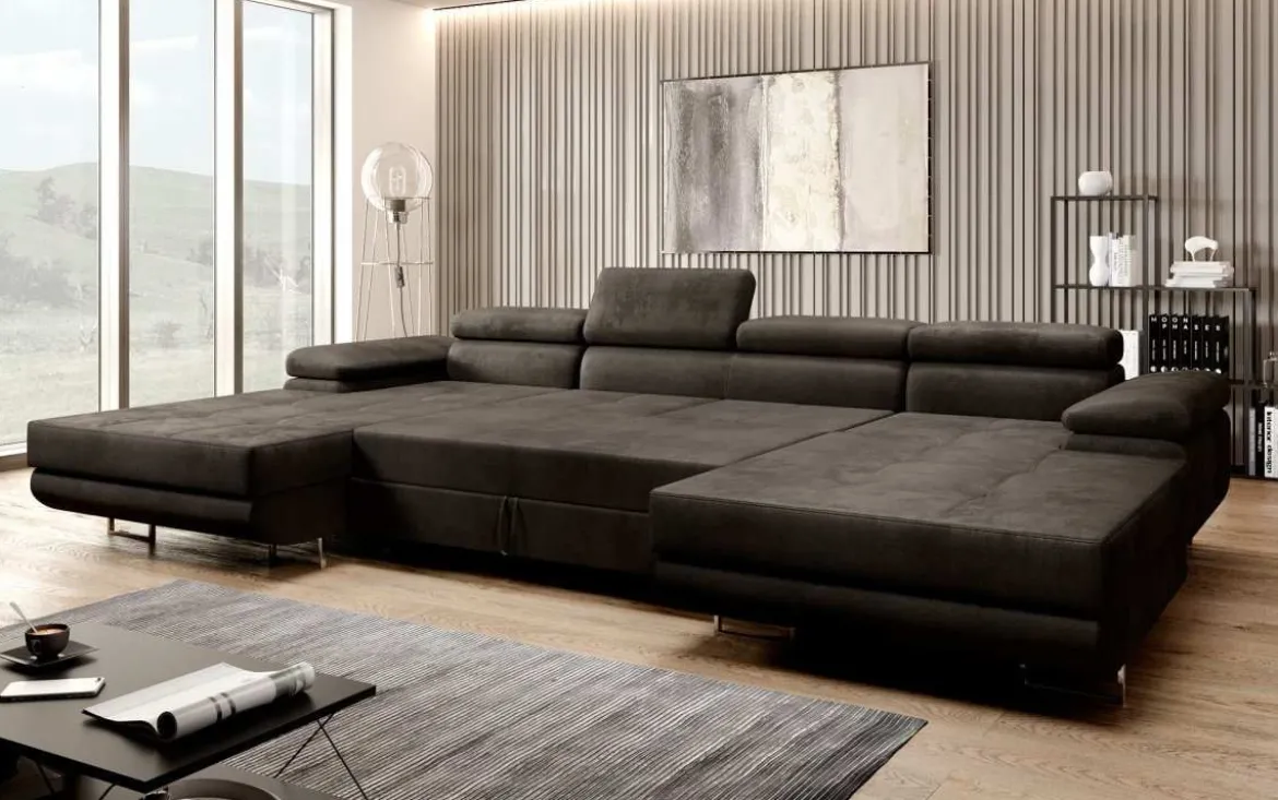 Designer Sofa Calvera U mit Schlaf- und Klappfunktion in Samt