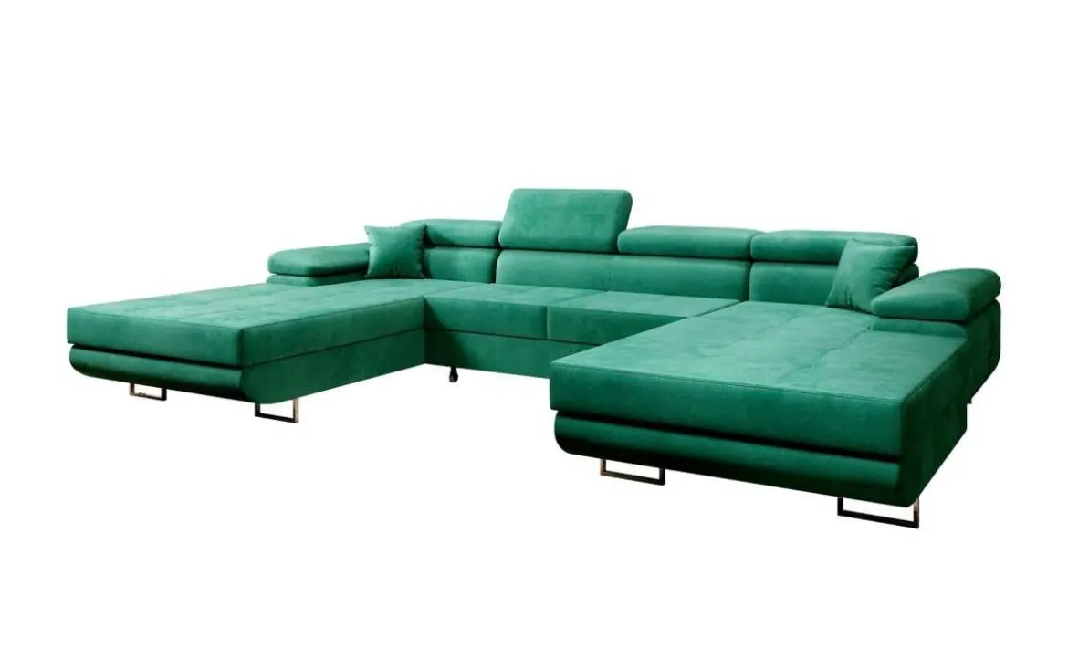 Designer Sofa Calvera U mit Schlaf- und Klappfunktion in Samt