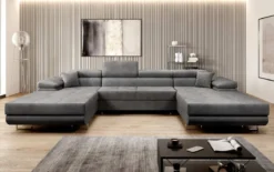 Designer Sofa Calvera U mit Schlaf- und Klappfunktion in Samt