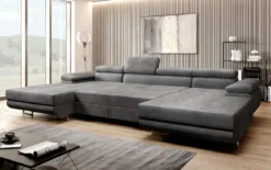 Designer Sofa Calvera U mit Schlaf- und Klappfunktion in Samt