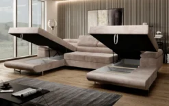 Designer Sofa Calvera U mit Schlaf- und Klappfunktion in Cord