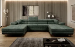 Designer Sofa Calvera U mit Schlaf- und Klappfunktion in Cord