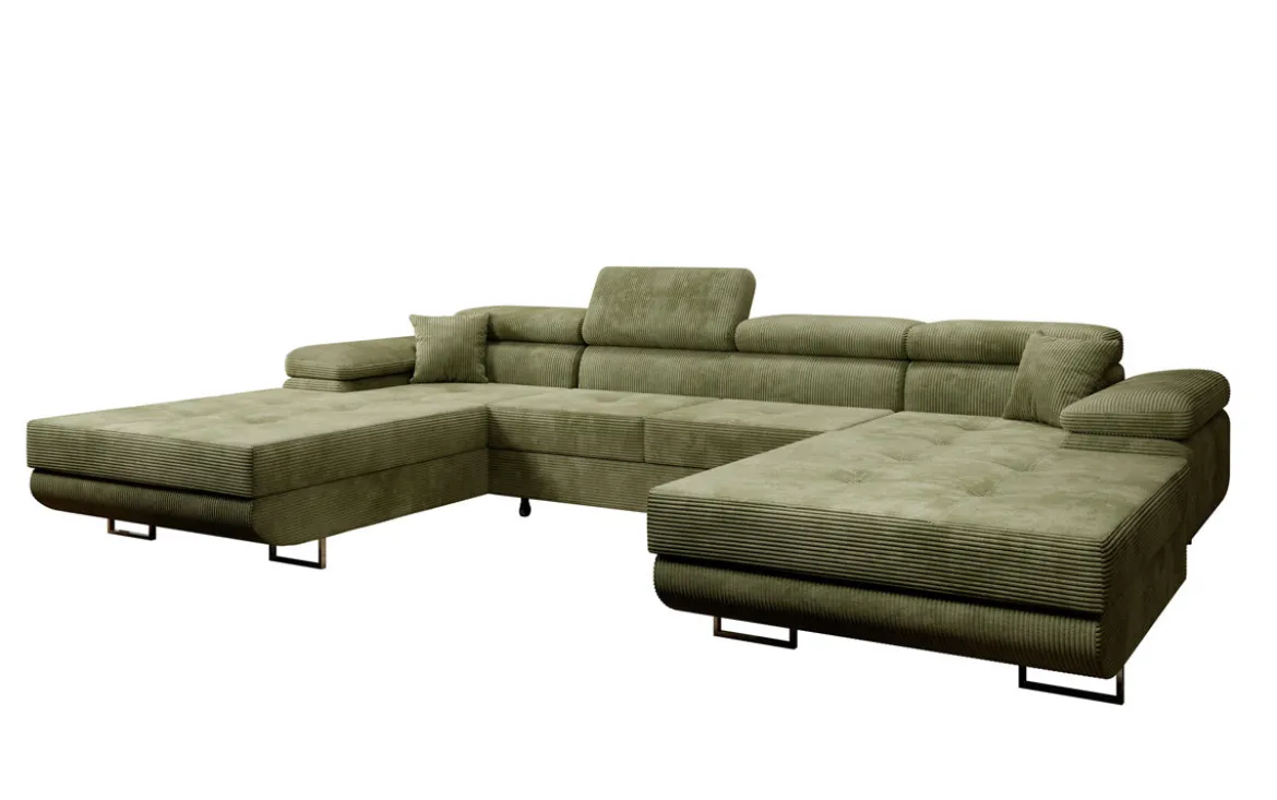 Designer Sofa Calvera U mit Schlaf- und Klappfunktion in Cord