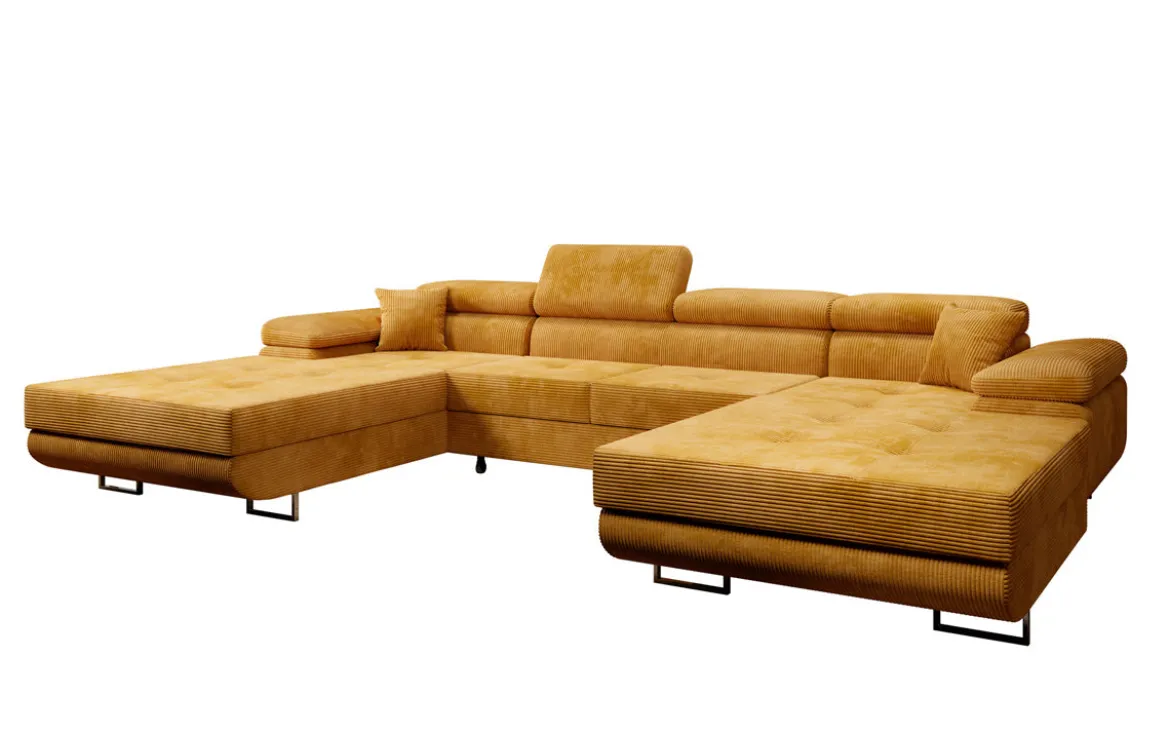 Designer Sofa Calvera U mit Schlaf- und Klappfunktion in Cord