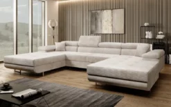 Designer Sofa Calvera U mit Schlaf- und Klappfunktion in Cord