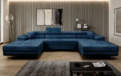 Designer Sofa Calvera U mit Schlaf- und Klappfunktion in Cord