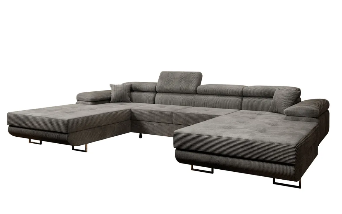 Designer Sofa Calvera U mit Schlaf- und Klappfunktion in Cord