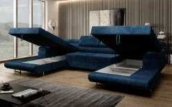 Designer Sofa Calvera U mit Schlaf- und Klappfunktion in Cord