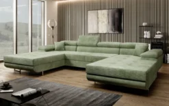 Designer Sofa Calvera U mit Schlaf- und Klappfunktion in Cord