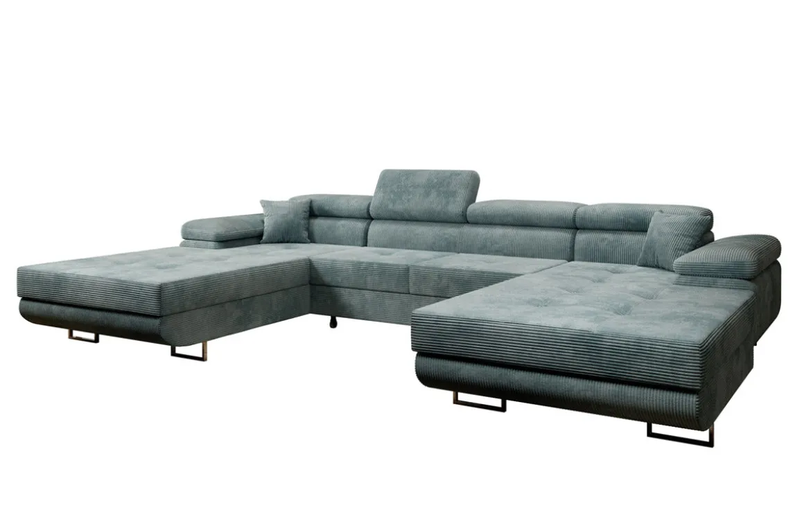 Designer Sofa Calvera U mit Schlaf- und Klappfunktion in Cord
