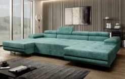 Designer Sofa Calvera U mit Schlaf- und Klappfunktion in Cord