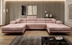 Designer Sofa Calvera U mit Schlaf- und Klappfunktion in Cord