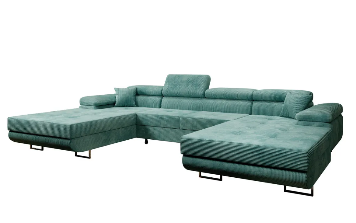 Designer Sofa Calvera U mit Schlaf- und Klappfunktion in Cord
