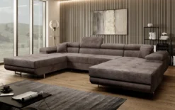 Designer Sofa Calvera U mit Schlaf- und Klappfunktion in Cord