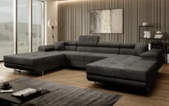 Designer Sofa Calvera U mit Schlaf- und Klappfunktion in Cord