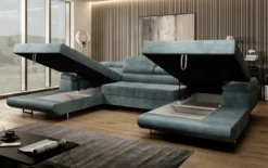 Designer Sofa Calvera U mit Schlaf- und Klappfunktion in Cord