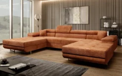 Designer Sofa Calvera U mit Schlaf- und Klappfunktion in Cord